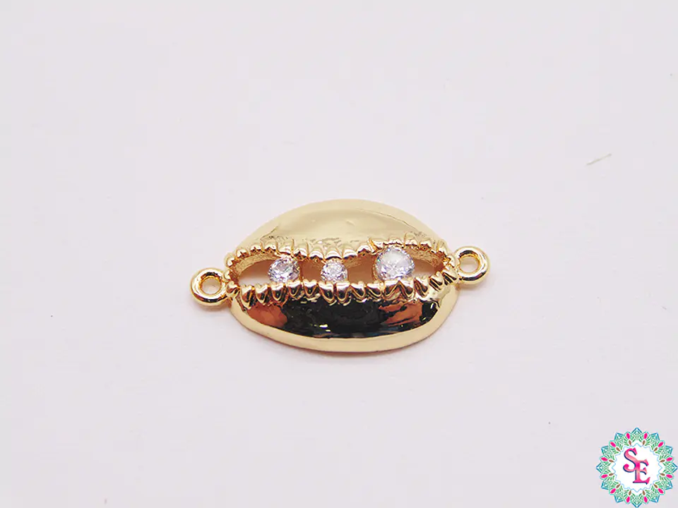 RODIO DORADO TERMINAL CONCHA 3 CIRCON BLANCO  20MM 1