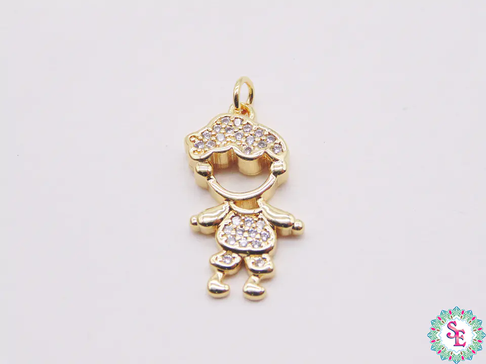 RODIO DORADO DIJE NIÑO CRESPO CIRCON BLANCO 19MM 1