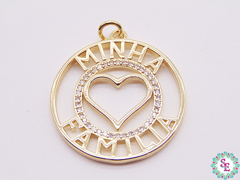 RODIO DORADO DIJE MINHA FAMILIA (MI FAMILIA) CIRCON BLANCO 25MM