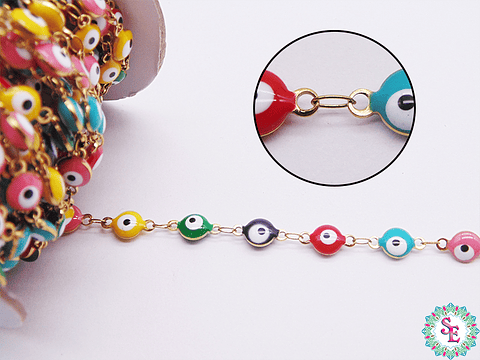 ACERO DORADO  CADENA OJO REDONDO PLANO MIX COLOR 6MM 