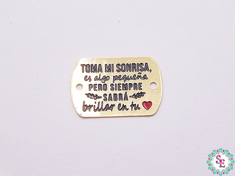 ORO GOLFI TERMINAL PLACA RECTANGULO TOMA MI SONRISA 20*18MM X UND 