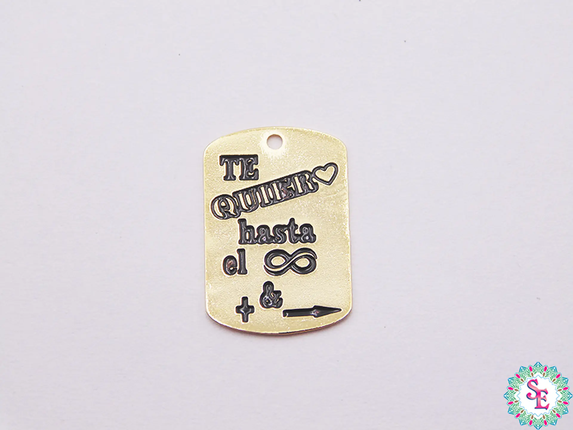 ORO GOLFI TERMINAL RECTANGULO TEQUIERO HASTA TE QUIERO HASTA EL INFINITO 20*18MM X UND 1