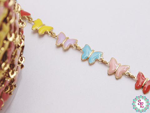 ACERO DORADO CADENA MARIPOSA COLOR PASTEL 6MM
