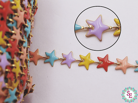 ACERO DORADO CADENA ESTRELLA PINTADA MIX PASTEL 8MM