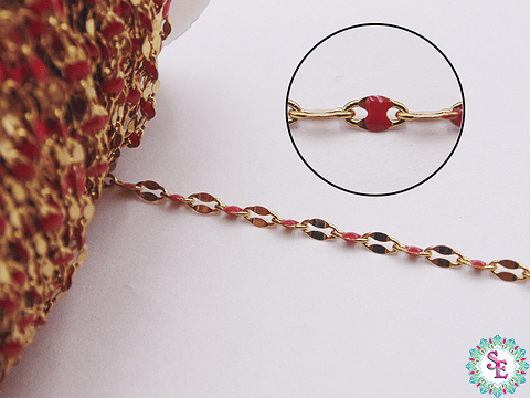 ACERO DORADO CADENA PLANA ESLABON RESINA ROJO 2.30MM  
