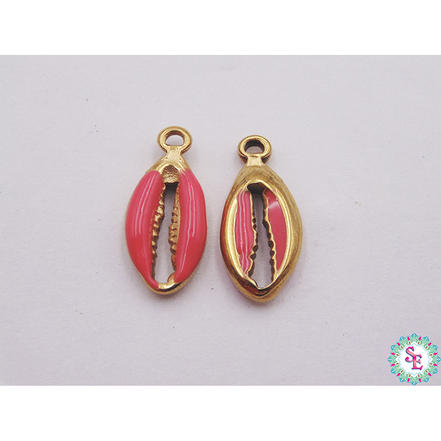 ACERO DORADO DIJE CONCHA RESINA SALMON 18*8MM  1