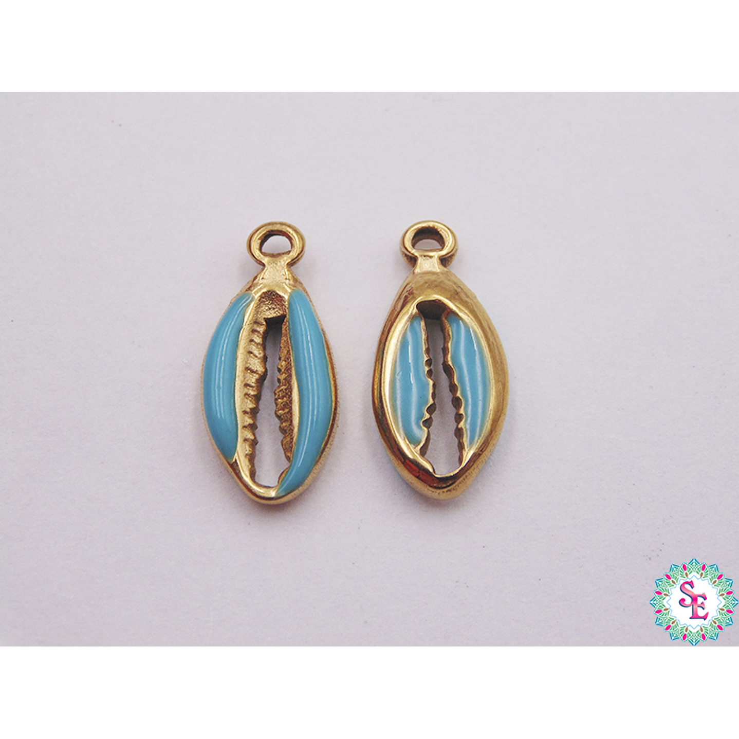 ACERO DORADO DIJE CONCHA RESINA VERDE MENTA 18*8MM  1