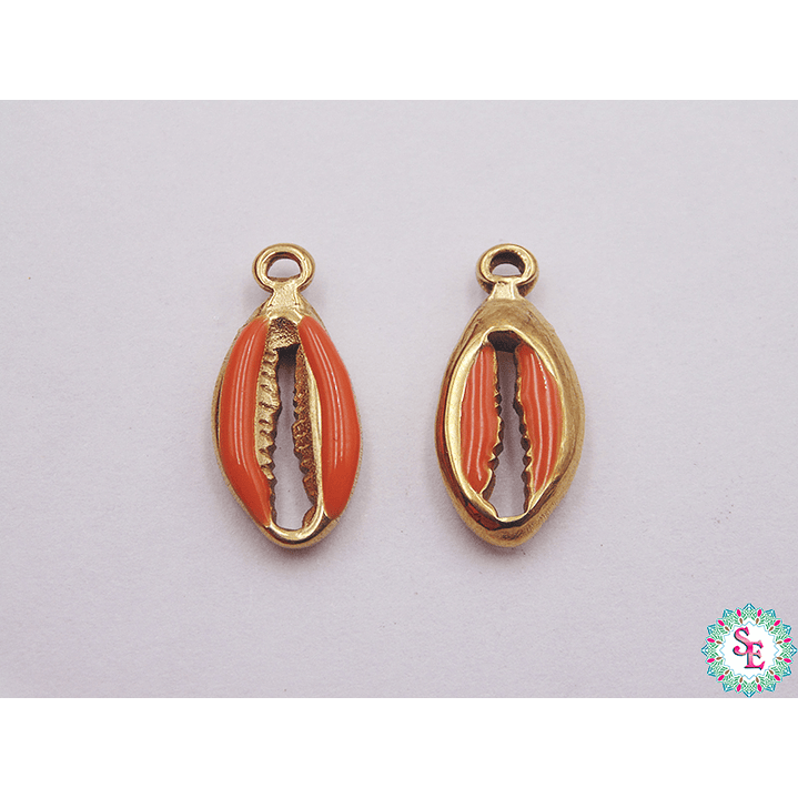ACERO DORADO DIJE CONCHA RESINA NARANJA 17*8MM  1