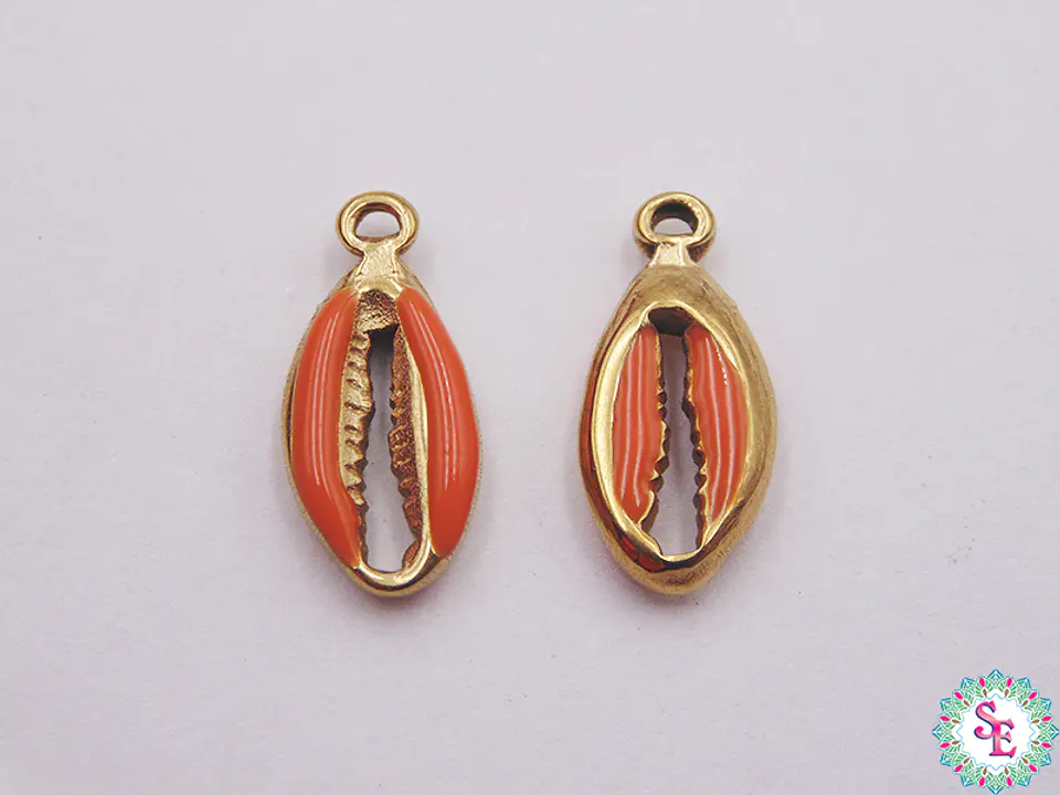 ACERO DORADO DIJE CONCHA RESINA NARANJA 17*8MM  1