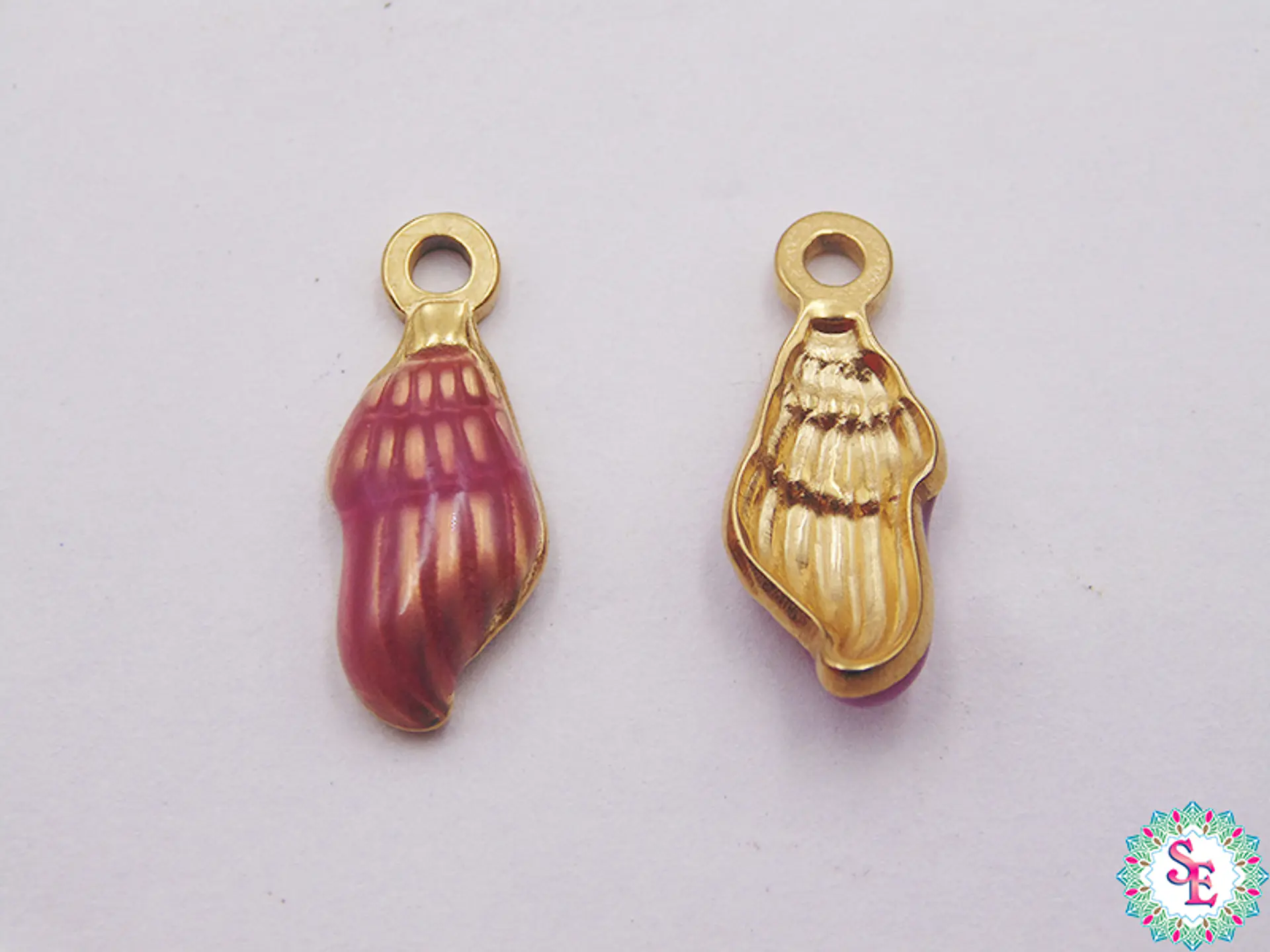 ACERO DORADO DIJE CARACOL RESINA ROSADO 18*8MM  1