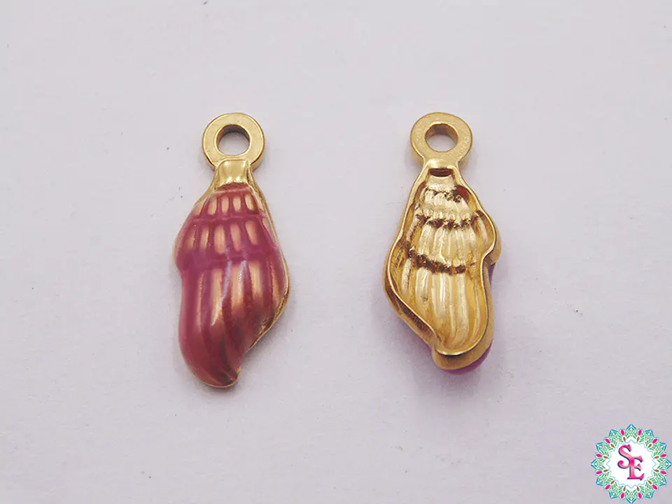 ACERO DORADO DIJE CARACOL RESINA ROSADO 18*8MM  1