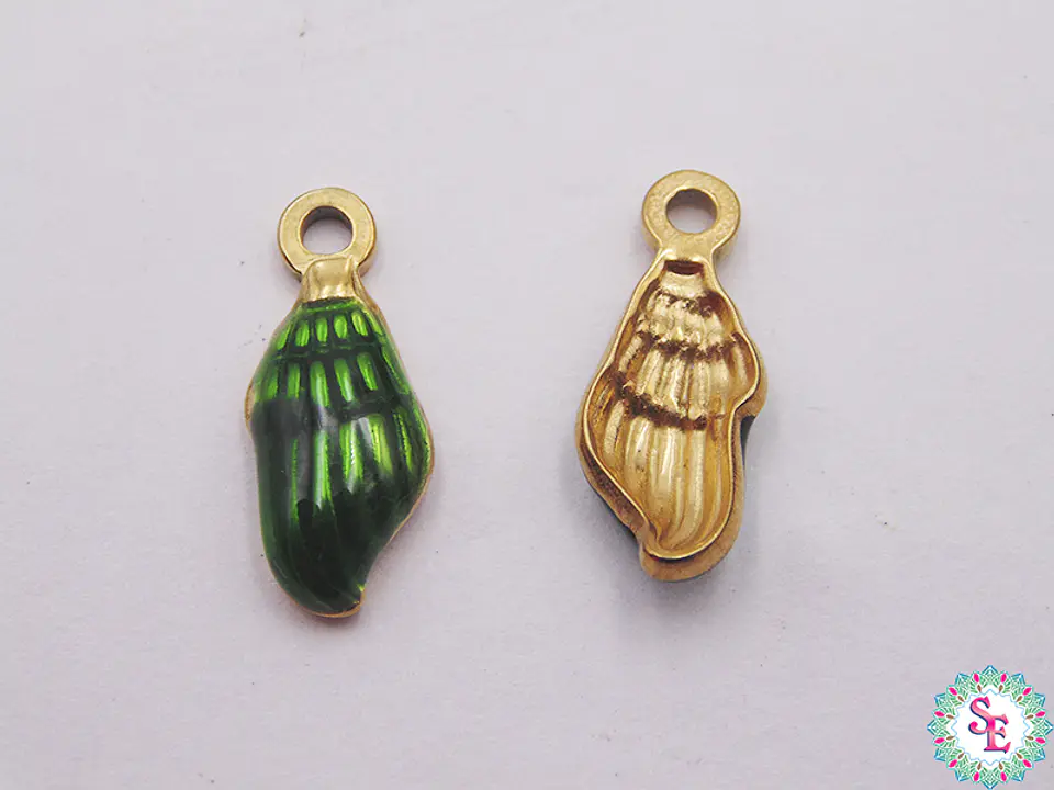 ACERO DORADO DIJE CARACOL RESINA VERDE 18*8MM  1
