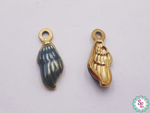 ACERO DORADO DIJE CARACOL RESINA AZUL 18*8MM 