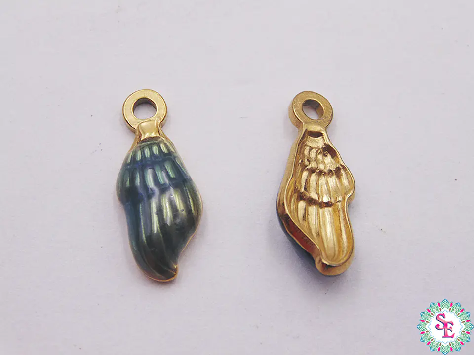 ACERO DORADO DIJE CARACOL RESINA AZUL 18*8MM  1