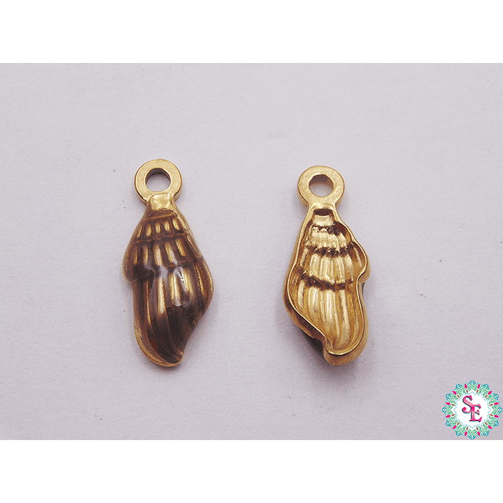 ACERO DORADO DIJE CARACOL RESINA CAFE 18*8MM  1