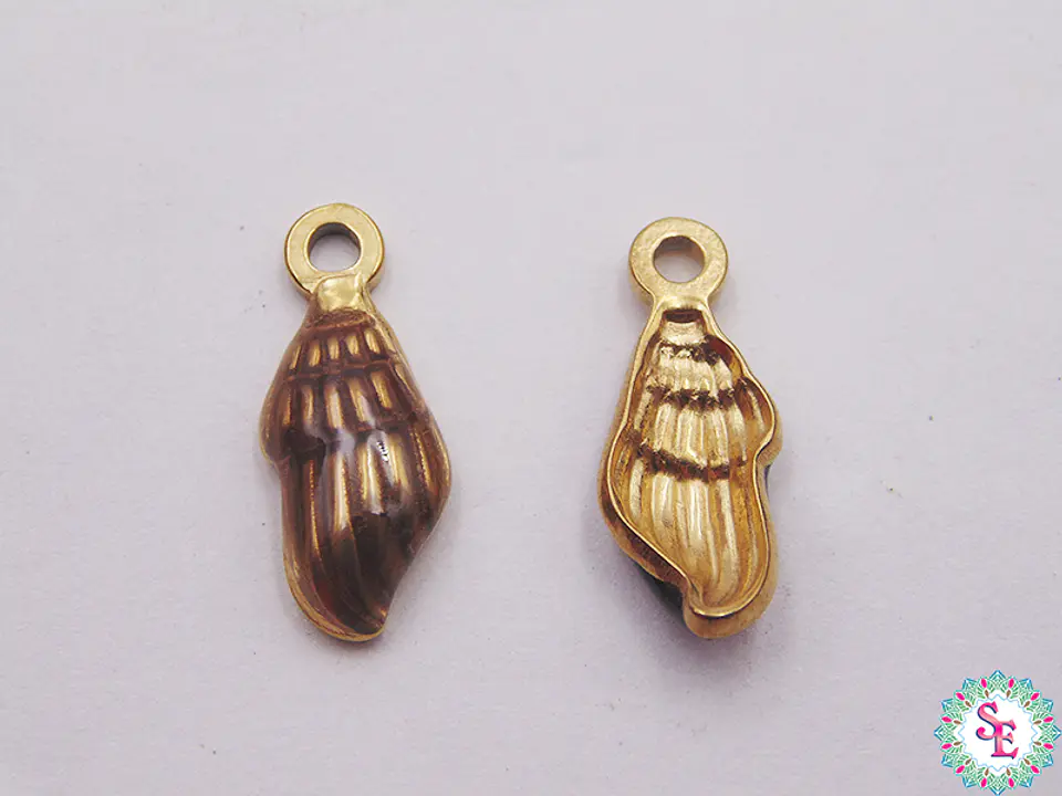 ACERO DORADO DIJE CARACOL RESINA CAFE 18*8MM  1