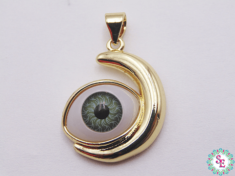 RODIO DORADO DIJE OJO VERDE LUNA 18MM