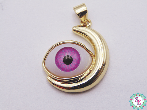 RODIO DORADO DIJE OJO FUCSIA LUNA 18MM 