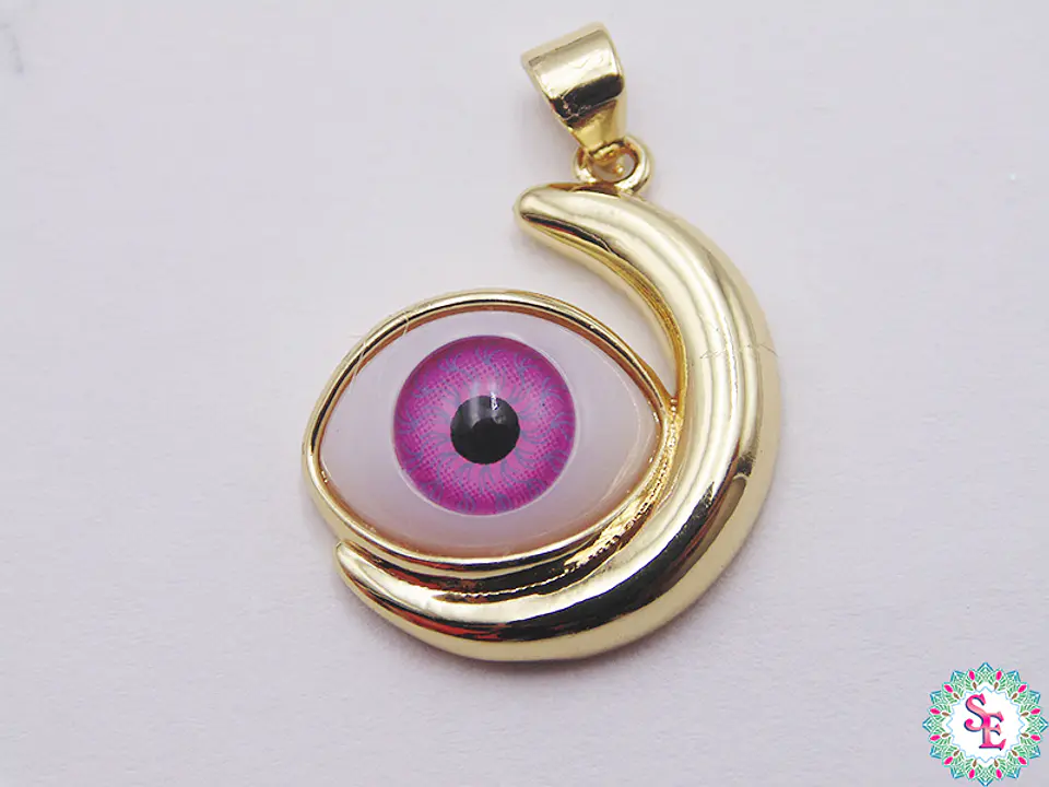 RODIO DORADO DIJE OJO FUCSIA LUNA 18MM  1