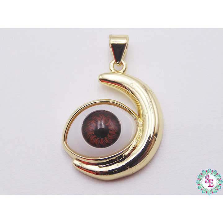 RODIO DORADO DIJE OJO CAFE LUNA 18MM  1