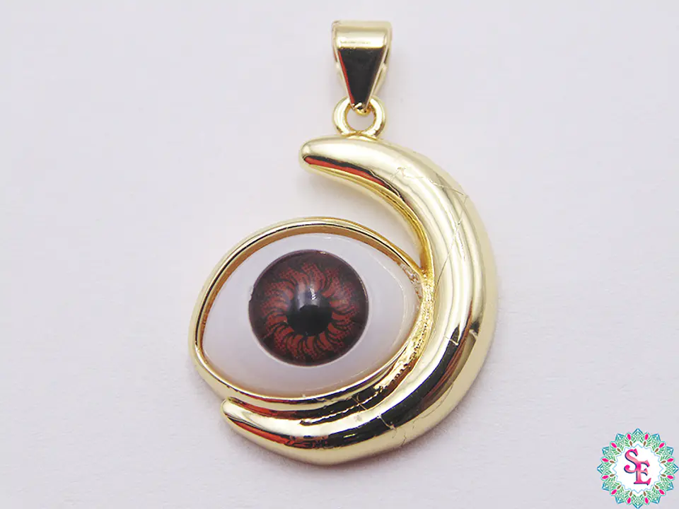 RODIO DORADO DIJE OJO CAFE LUNA 18MM  1