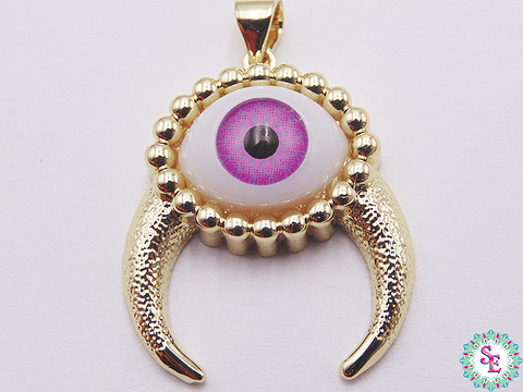 RODIO DORADO DIJE OJO FUCSIA CACHOS 26MM 