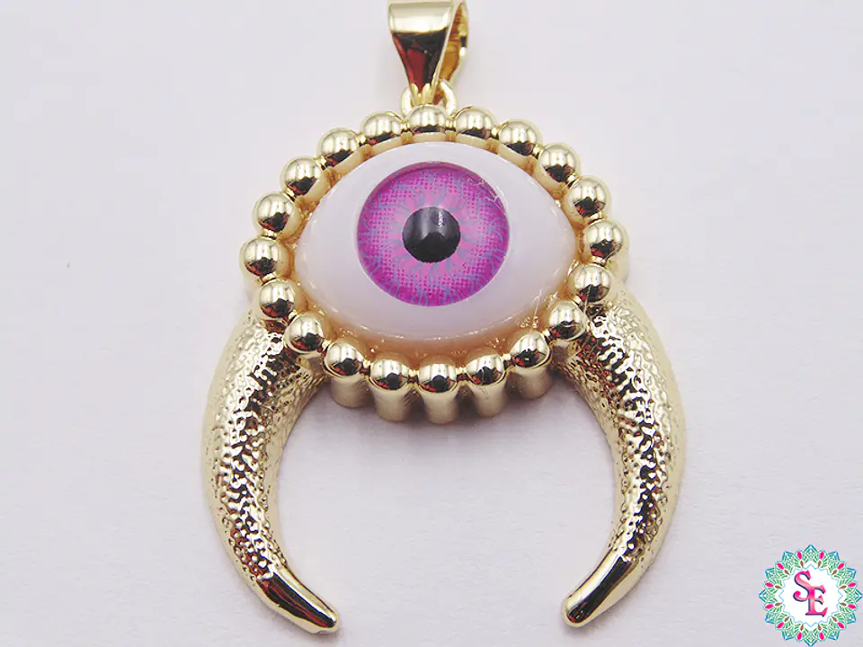 RODIO DORADO DIJE OJO FUCSIA CACHOS 26MM  1