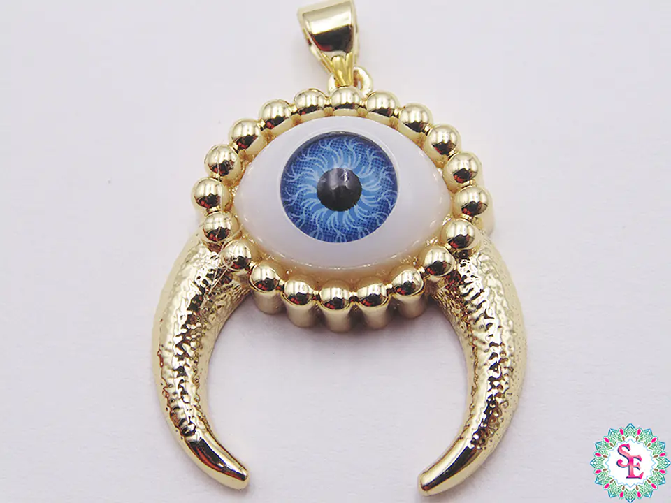 RODIO DORADO DIJE OJO AZUL CLARO CACHOS 26MM 1
