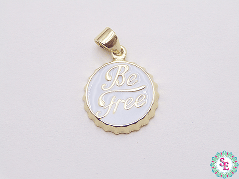 RODIO DORADO DIJE TAPA CELESTE PASTEL BE FREE(SE LIBRE) 14MM