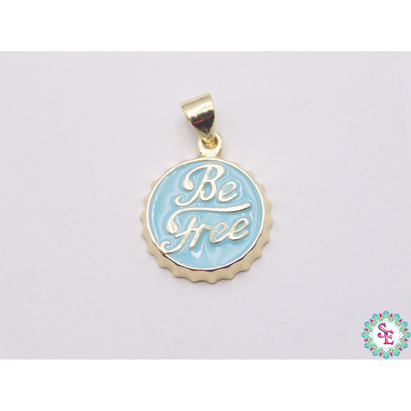 RODIO DORADO DIJE TAPA AZUL TURQUEZA BE FREE(SE LIBRE) 14MM 1