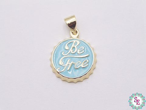 RODIO DORADO DIJE TAPA AZUL TURQUEZA BE FREE(SE LIBRE) 14MM