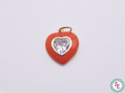 RODIO DORADO DIJE CORAZON NARANJA CIRCON CENTRO 14MM