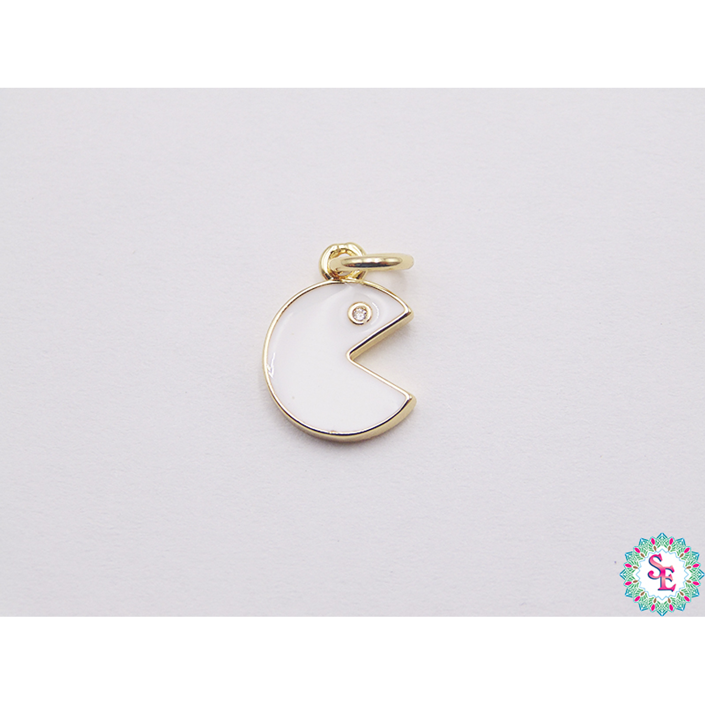 RODIO DORADO DIJE PAC MAN BLANCO 12MM  1