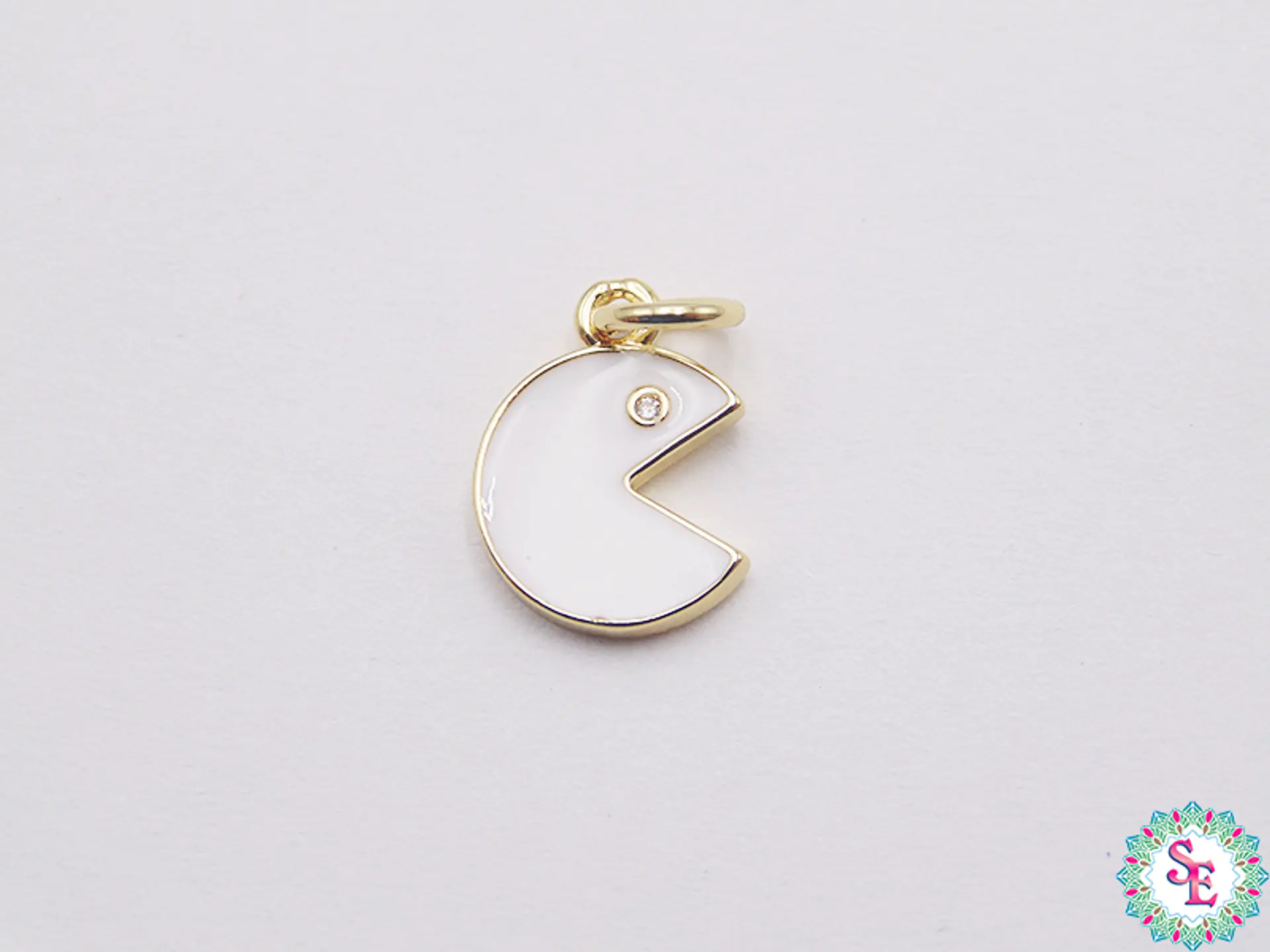RODIO DORADO DIJE PAC MAN BLANCO 12MM  1