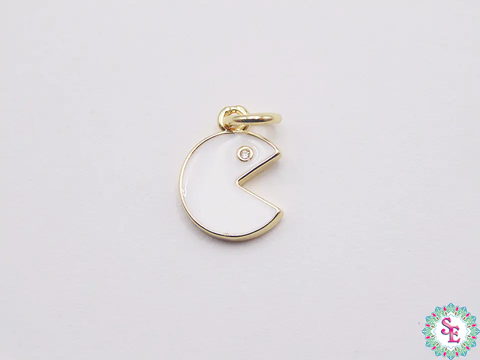 RODIO DORADO DIJE PAC MAN BLANCO 12MM  1
