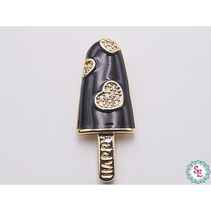 RODIO DORADO DIJE PALETA NEGRA CORAZON CIRCON 30MM
