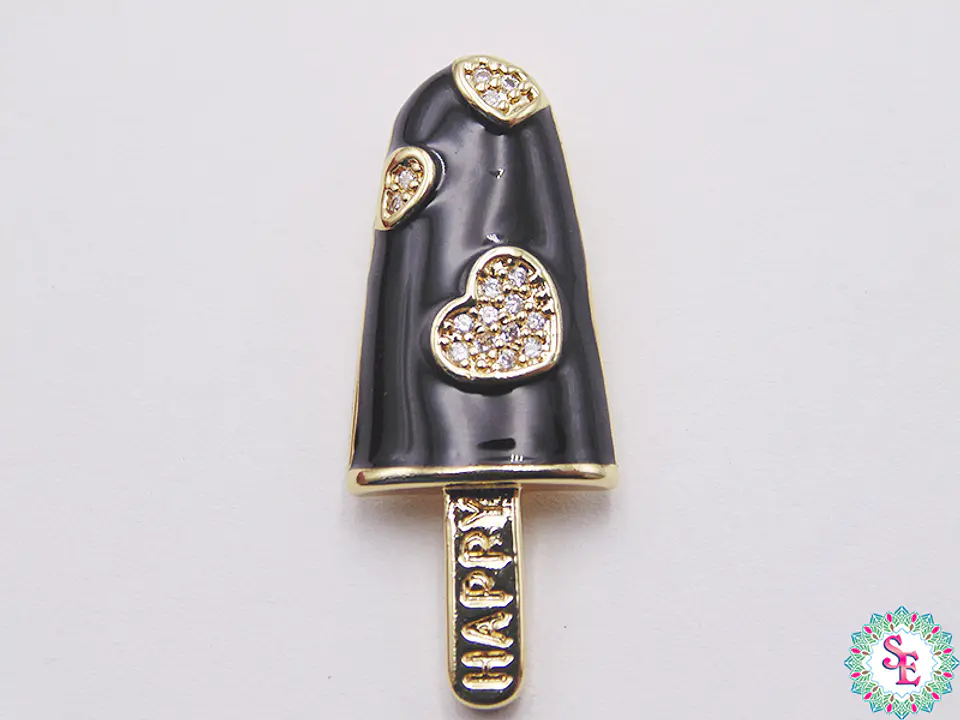 RODIO DORADO DIJE PALETA NEGRA CORAZON CIRCON 30MM 1