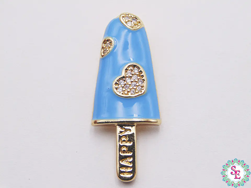 RODIO DORADO DIJE PALETA AZUL CLARO CORAZON CIRCON 30MM  1