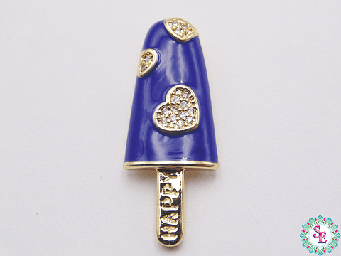 RODIO DORADO DIJE PALETA AZUL REY CORAZON CIRCON 30MM