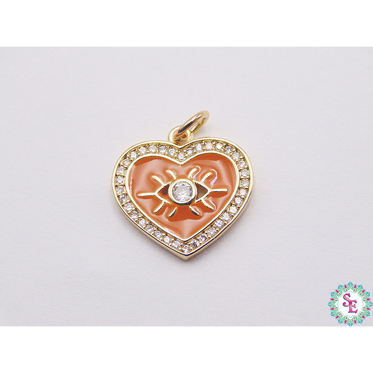 RHODIUM GOLDEN ORANGE HEART PENDANT EYE ZIRCON 16MM X UND