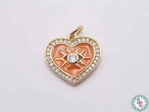 RODIO DORADO DIJE CORAZON NARANJA OJO CIRCON 16MM 