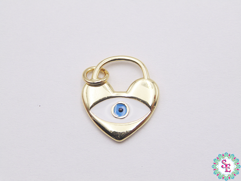 RODIO DORADO DIJE CORAZON CANDADO OJO AZUL CLARO 16MM 