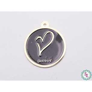 ORO GOLFI DIJE REDONDO NEGRO CORAZON 18MM X UND 