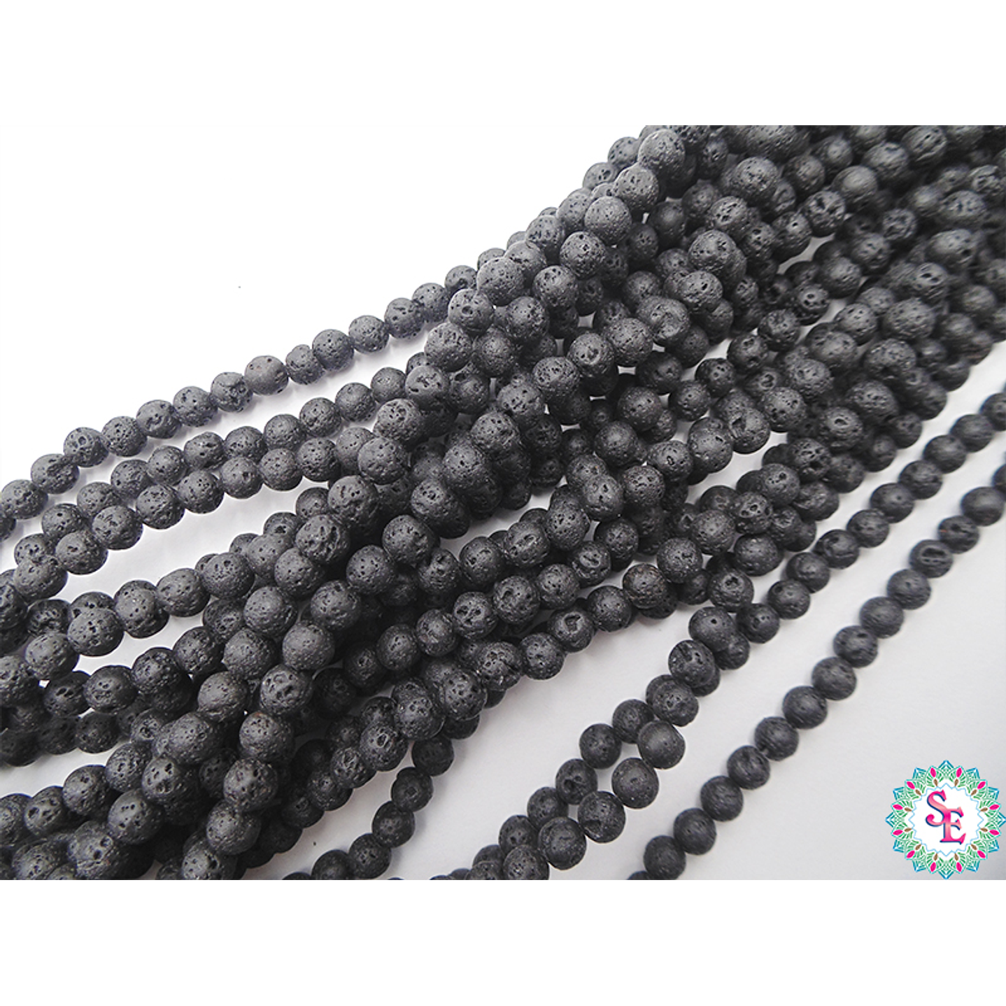 SARTA DE PIEDRA 6MM  VOLCANICA NEGRA  X64 UND APROX. 2