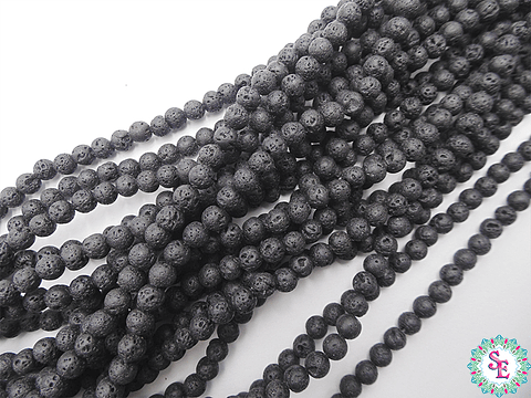 SARTA DE PIEDRA 6MM  VOLCANICA NEGRA  X64 UND APROX.