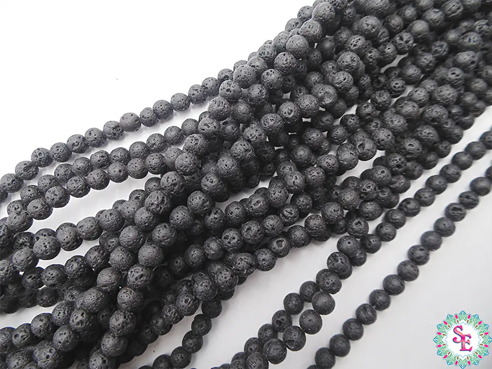SARTA DE PIEDRA 6MM  VOLCANICA NEGRA  X64 UND APROX. 2