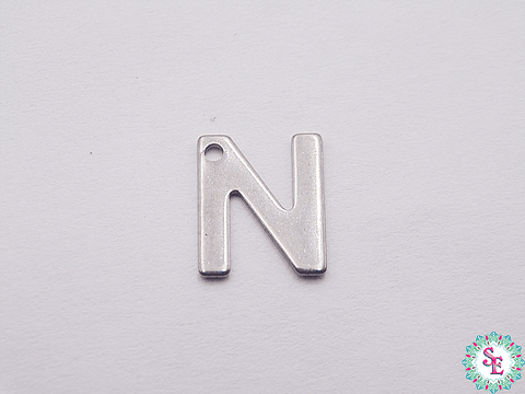 ACERO PLATEADO ABECEDARIO DIJE LETRA N  11MM