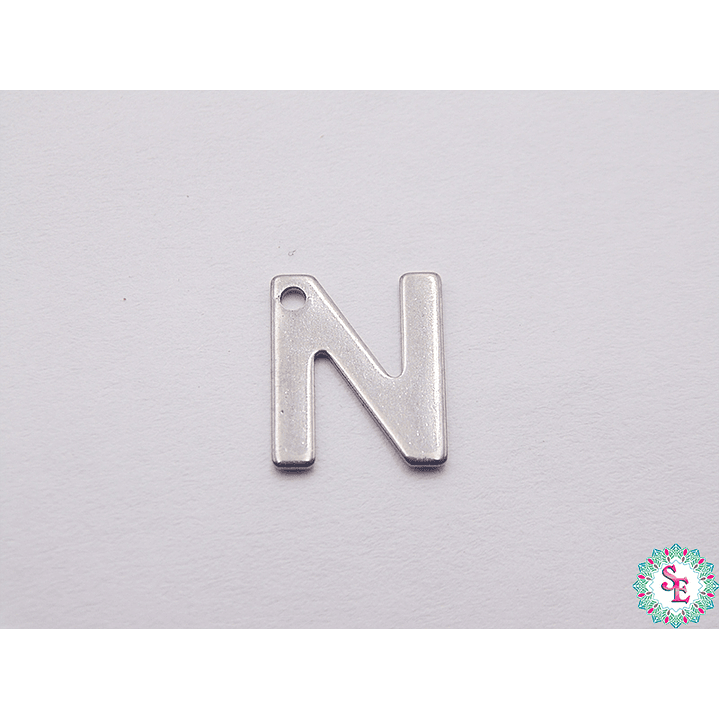 ACERO PLATEADO ABECEDARIO DIJE LETRA N  11MM 1