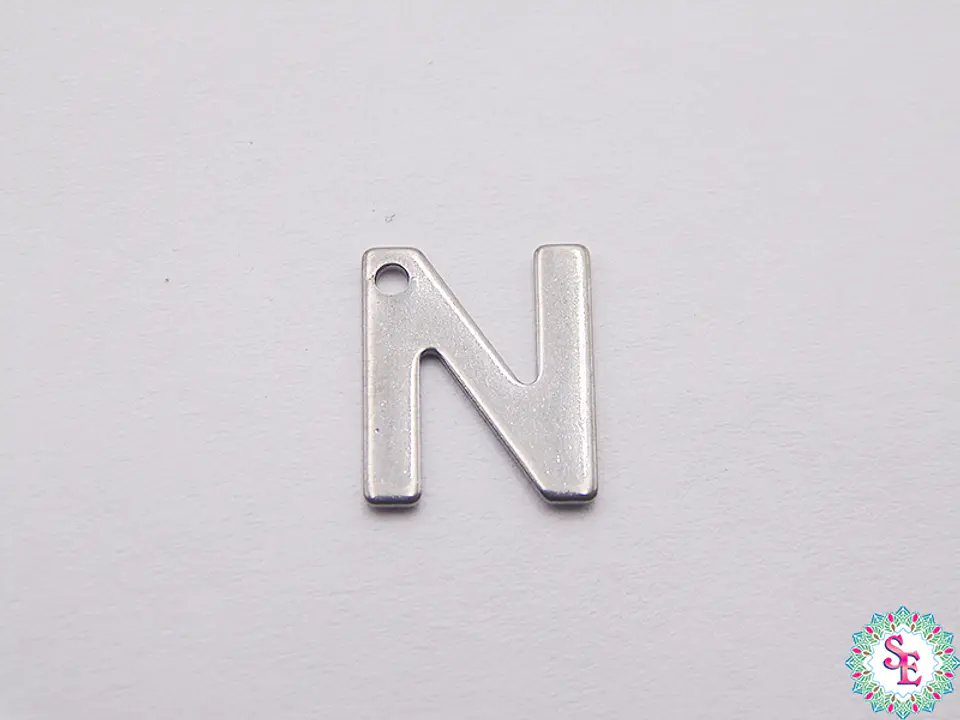 ACERO PLATEADO ABECEDARIO DIJE LETRA N  11MM 1