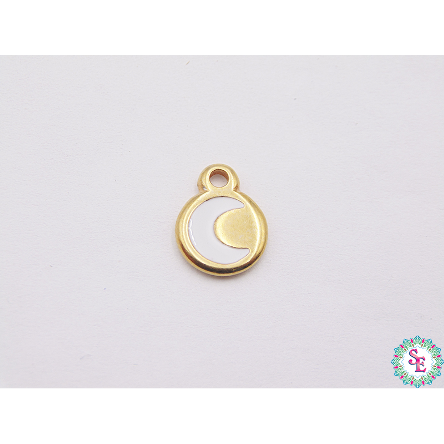 SAMAK DORADA DIJE APLIQUE LUNA BLANCA 10MM  1